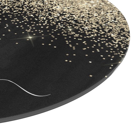 Planche À Découper Parties scintillant Noir Or Script Monogramme Nom  (Coin)