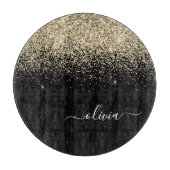 Planche À Découper Parties scintillant Noir Or Script Monogramme Nom  (Devant)