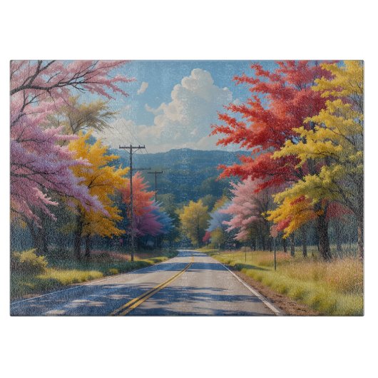 Planche À Découper Pastel Autumn Country Road Watercolor (Devant)