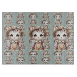 Planche À Découper Pastel Cottagecore Chat en boules et Casquette pai