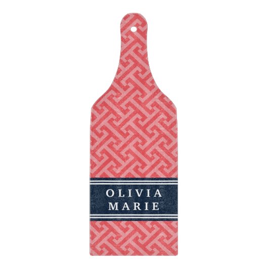Planche À Découper Pastèque dorée rose Clé grecque Motif avec nom (Devant)