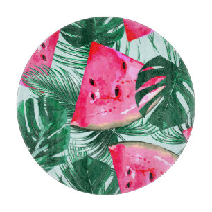 Planche À Découper Pastèques, palmiers feuilles : pattes tropicales s