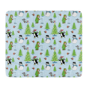 Planche À Découper Patinage de pingouin de Noël et pêcheur d'ours