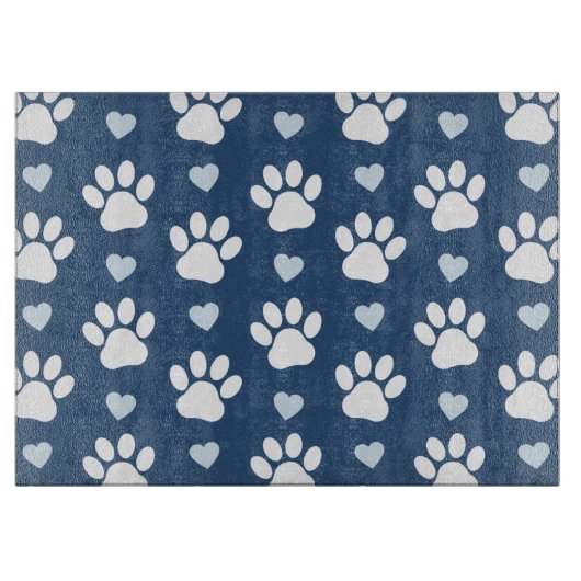 Planche À Découper Pattern of paws, Dog paws, White paws, Blue Hearts (Devant)