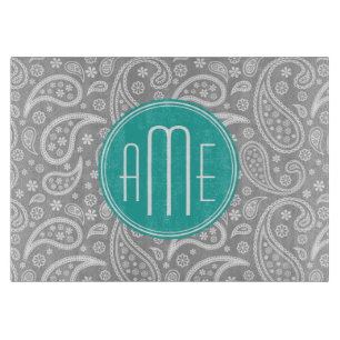 Planche À Découper Patterns bleus et monogram bleu