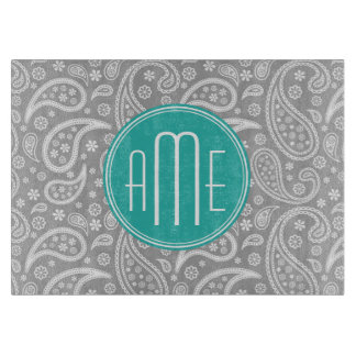 Planche À Découper Patterns bleus et monogram bleu