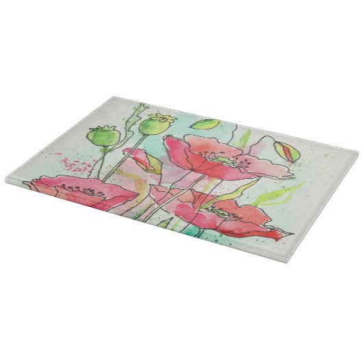 Planche À Découper Pavots peints d'aquarelle (Coin)