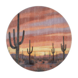 Planche À Découper Paysage de coucher de soleil désert avec cactus sa