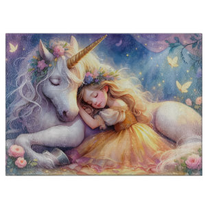 Planche À Découper Paysage de rêve de licorne de fille endormie