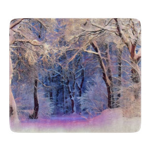 Planche À Découper Paysage hivernal avec arbres enneigés aquarelle 