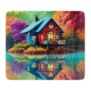 Planche À Découper Paysage naturel avec chalet et lac-38566