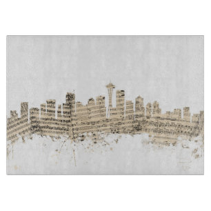 Planche À Découper Paysage urbain de musique de feuille d'horizon de