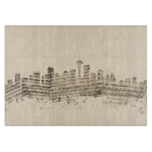 Planche À Découper Paysage urbain de musique de feuille d'horizon de