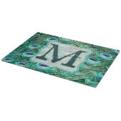 Planche À Découper Peacock Bird Feather Monogram Glass Cutboard (Coin)