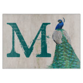 Planche À Découper Peacock Bird Feather Monogram Glass Cutboard (Devant)