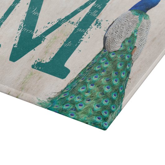 Planche À Découper Peacock Bird Feather Monogram Glass Cutboard (Coin)
