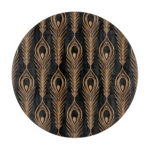 Planche À Découper Peacock Feathers, Luxury Oriental Motif.