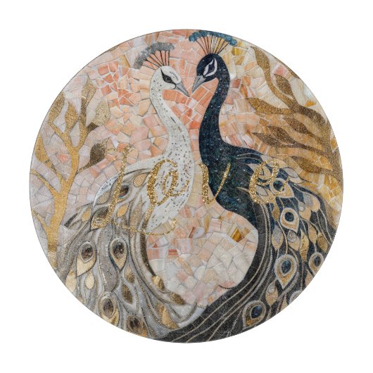 Planche À Découper Peacocks Gold Parties scintillant Love Blush Rose (Devant)