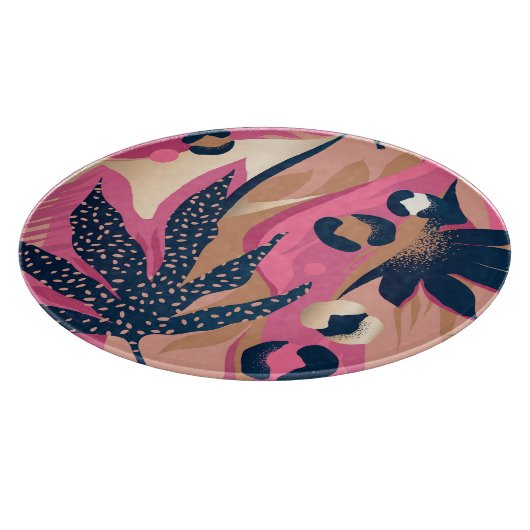 Planche À Découper Peau Léopard Moderne, Flore Exotique. (Coin)