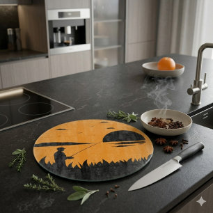 Planche À Découper Pêche au lever du soleil à Orange