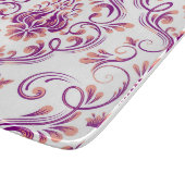 Planche À Découper Pêche et mauve Damas Floral Elegant Verre (Coin)