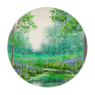 Planche À Découper Peinture à l'huile de paysage de printemps, forêt.