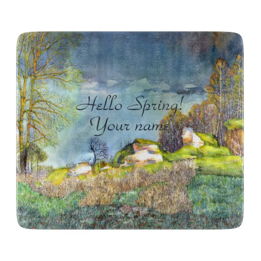 Planche À Découper Peinture à orage de printemps Aquarelle (Devant)