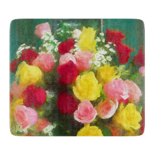 Planche À Découper Peinture Bouquet Rose - Jolie Art Fleur Originale