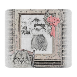 Planche À Découper Peinture de Noël de fenêtre d'hiver de Keeshond Ch