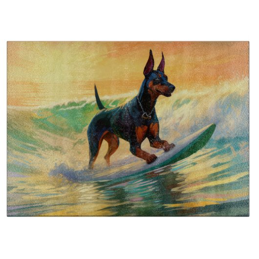 Planche À Découper Peinture de Surf à la Plage des Dobermans (Devant)