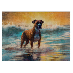 Planche À Découper Peinture de surf de la plage de Boxer