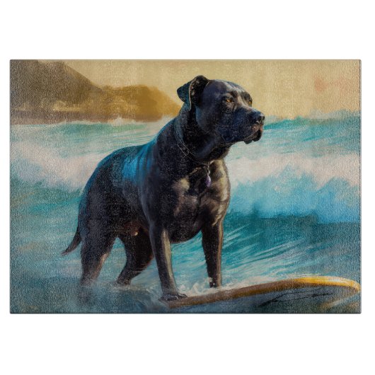 Planche À Découper Peinture de surf de plage de Cane Corso (Devant)