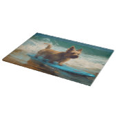 Planche À Découper Peinture de surf de plage de Terrier australien (Coin)
