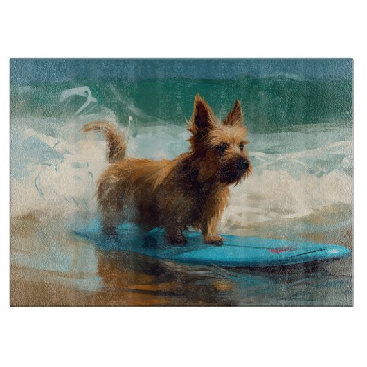 Planche À Découper Peinture de surf de plage de Terrier australien (Devant)