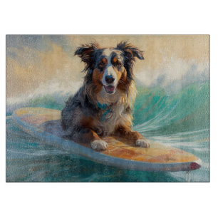 Planche À Découper Peinture de Surf sur Plage de Berger Australien