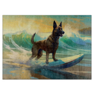 Planche À Découper Peinture de Surf sur Plage Malinois Belge