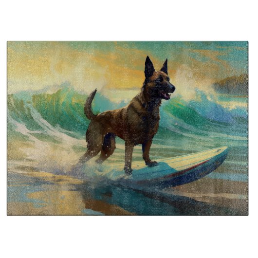 Planche À Découper Peinture de Surf sur Plage Malinois Belge (Devant)