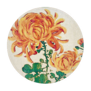 Planche À Découper Peinture japonaise vintage de Chrysanthèmes