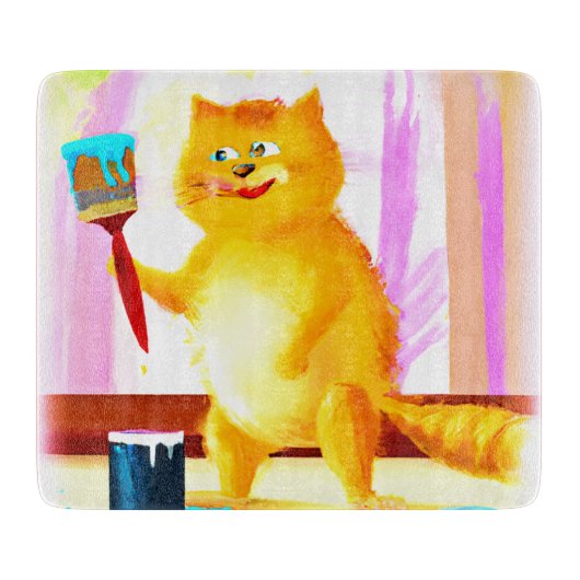 Planche À Découper Peinture Mignonne D'Un Chat Tenant Une Brosse. Com (Devant)