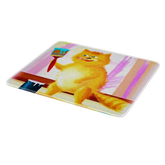 Planche À Découper Peinture Mignonne D'Un Chat Tenant Une Brosse. Com (Coin)