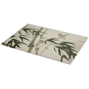Planche À Découper Peinture orientale de style, branches en bambou
