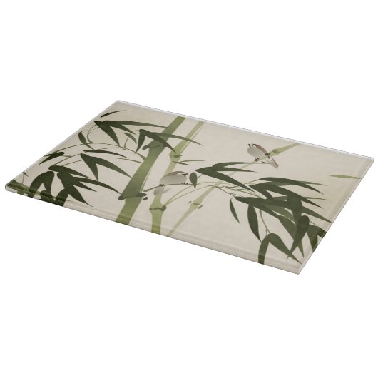 Planche À Découper Peinture orientale de style, branches en bambou (Coin)