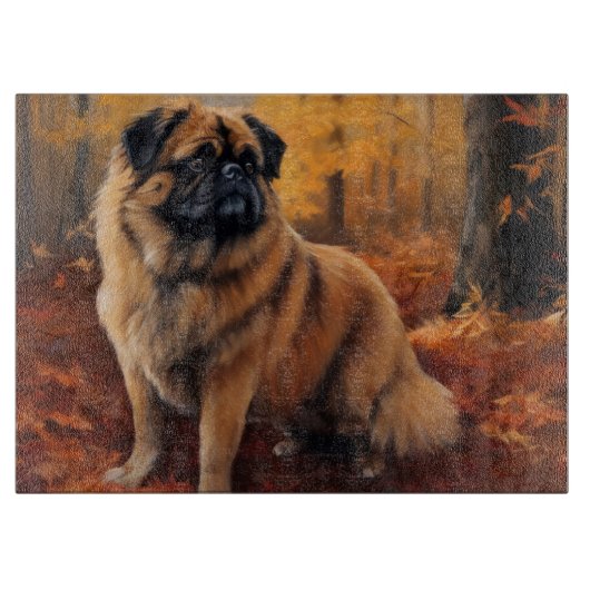 Planche À Découper Pekingese à l'automne Feuilles automne Inspire (Devant)