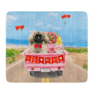 Planche À Découper Pekingese Chien Saint Valentin Coeurs de Camion
