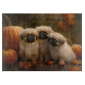 Planche À Découper Pekingese Chiot Automne Citrouille délice (Devant)