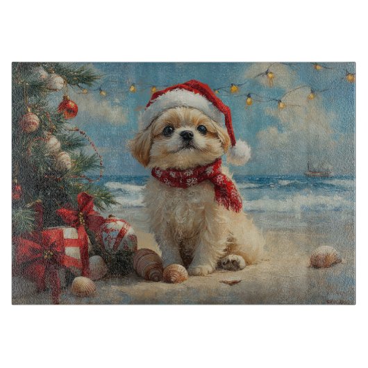Planche À Découper Pékinois Noël Vintage Plage (Devant)
