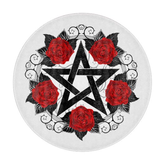 Planche À Découper Pentagramme aux roses rouges (Devant)