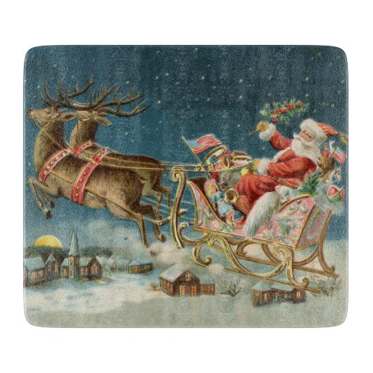 Planche À Découper Père Noël Antique Sleigh Reindeer (Devant)