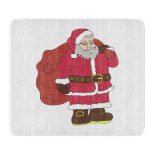 Planche À Découper Père Noël en rouge avec sac de cadeaux et lunettes