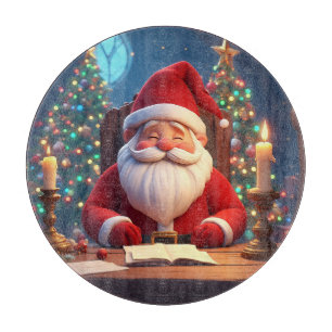 Planche À Découper Père Noël lisant un livre à la lumière d'une bougi